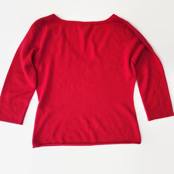 Garnet Hill Cashmere Red V-Neck Sweater - Picture 11 of 12